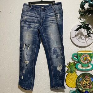 Charme Womens Bootcut Jeans Medium Wash Contrast Stitch Embroidered Size 30